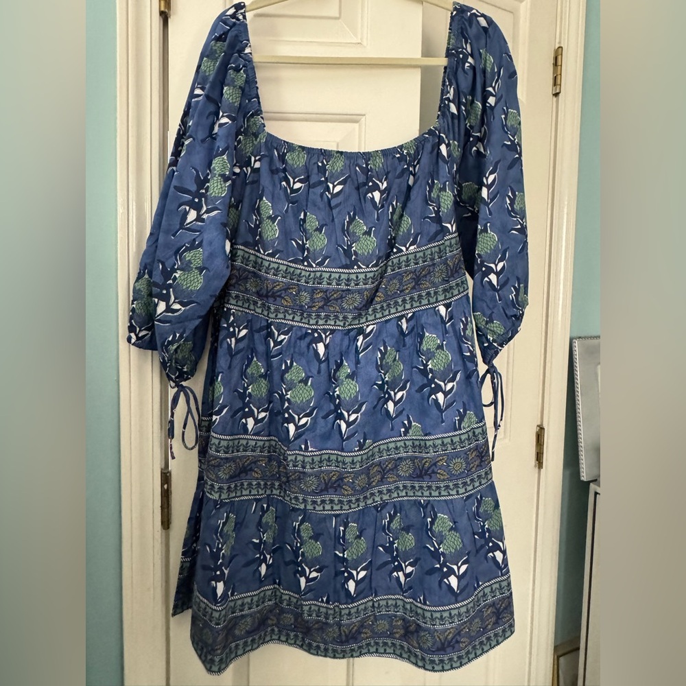 🌿NWT VICTORIA DUNN Block Printed Blue and Green Floral Dress🌿